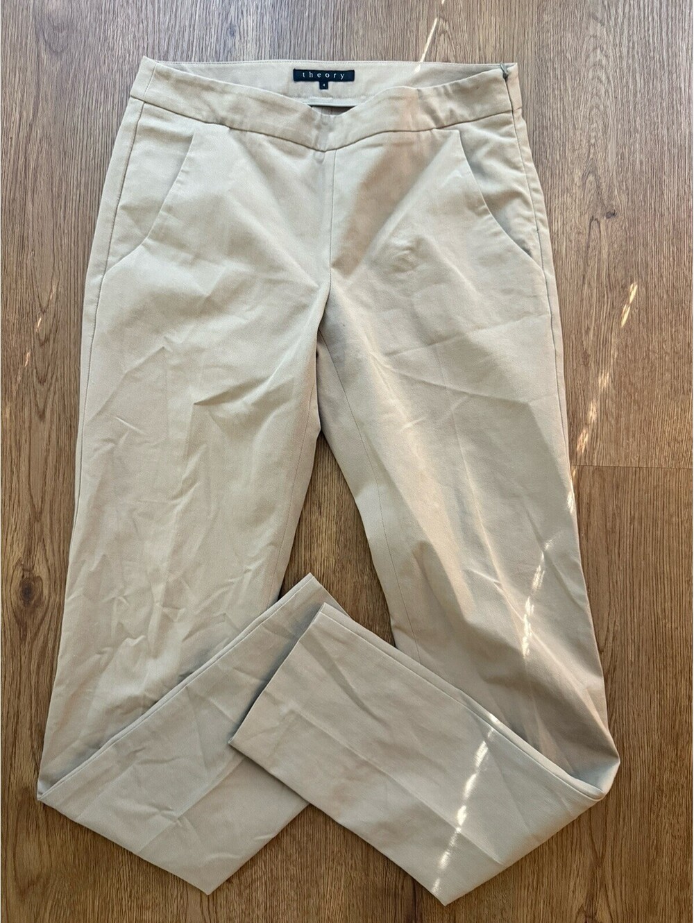 Theory Women’s Size 4 Beige Tan Tailored Straight Leg Dress Pants Trousers